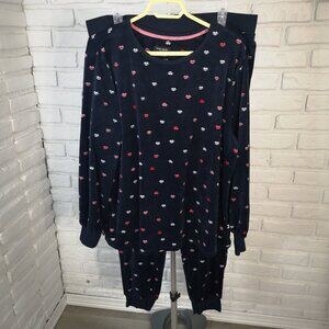 Kate Spade NY 2 Piece Ladies Size XL Navy w/ Lip Pattern Long Sleeve PJ's